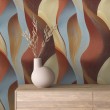 Abstract wallpaper multicolor waves brown and blue