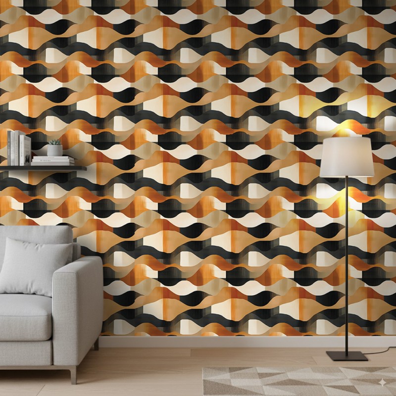 Papel Pintado Abstract Diseño Ondas Marrón Y Naranja