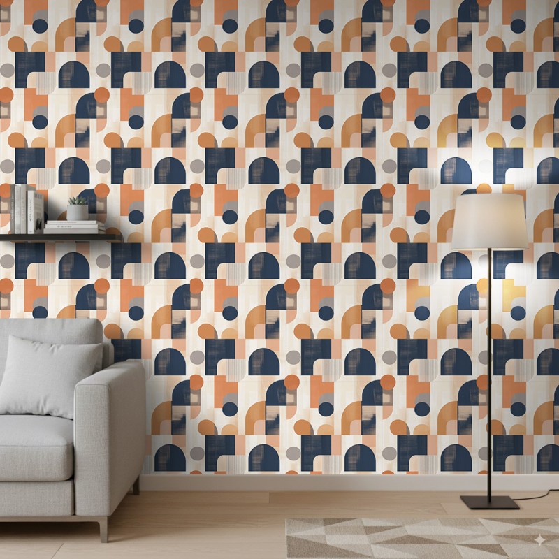 Carta da parati astratta design archi e cerchi blu e arancioni