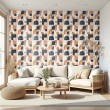 Abstract wallpaper arches and circles design blue and orange