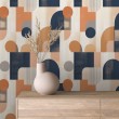 Abstract wallpaper arches and circles design blue and orange