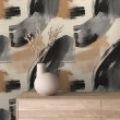 Papier peint abstrait motif coups de pinceau noir et beige