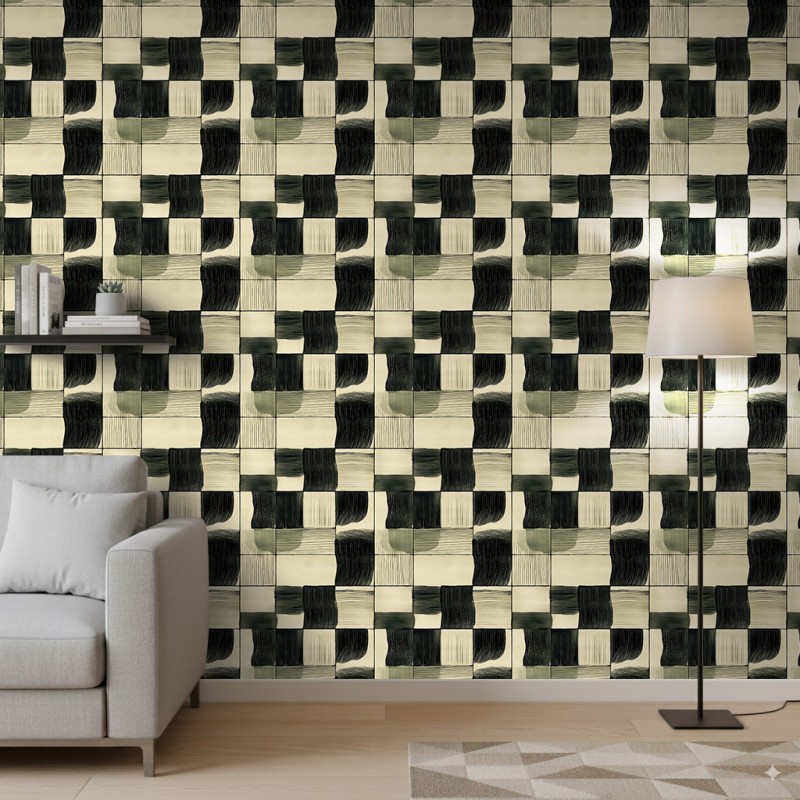 Papel Pintado Abstract Diseño Cuadrados Beige Y Negro