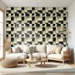 Abstrakte Tapete Quadrate-Design Beige und Schwarz