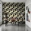 Abstrakte Tapete Quadrate-Design Beige und Schwarz
