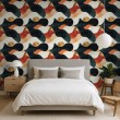 Papier peint abstrait motif formes ondulées noir et orange