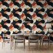 Papier peint abstrait motif formes ondulées noir et orange