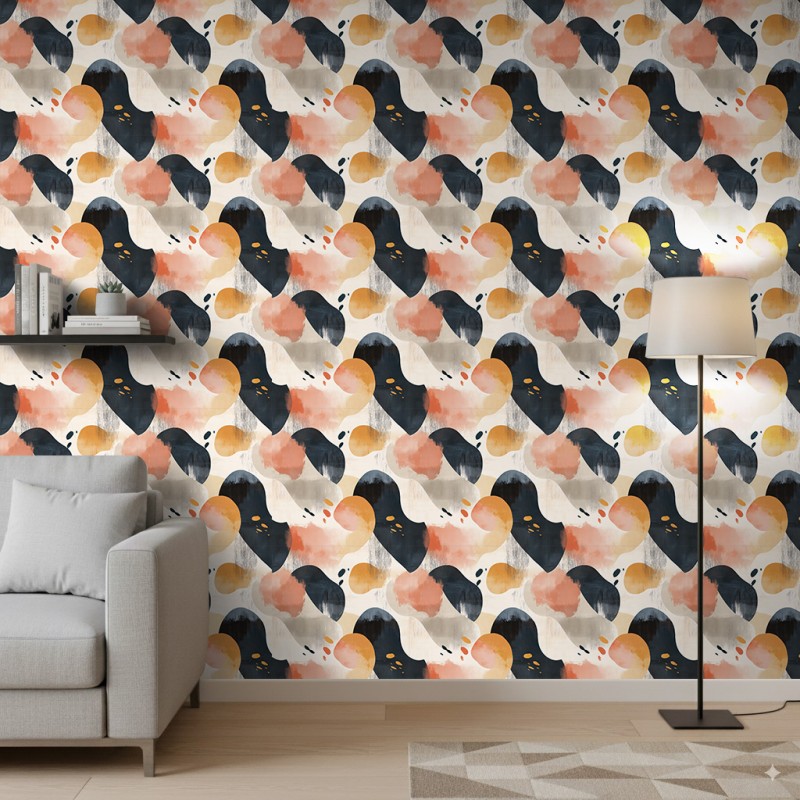 Papier peint abstrait motif taches noir et orange