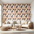 Papier peint abstrait motif taches beige et orange