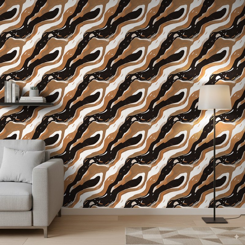 Papier peint abstrait motif vagues noir et blanc