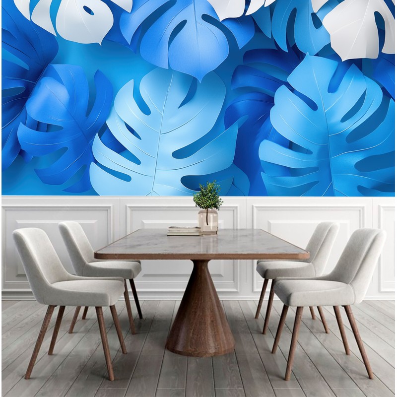 Fresque Murale De Feuilles d'été Bleues