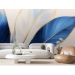 Fresque Murale De Luxe Avec Feuilles Bleues et Dorées