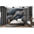 Fresque Murale Marbre Noir et Gris aux Tourbillons Dorés