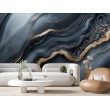 Fotomurale Marmo Blu con Venature Dorate