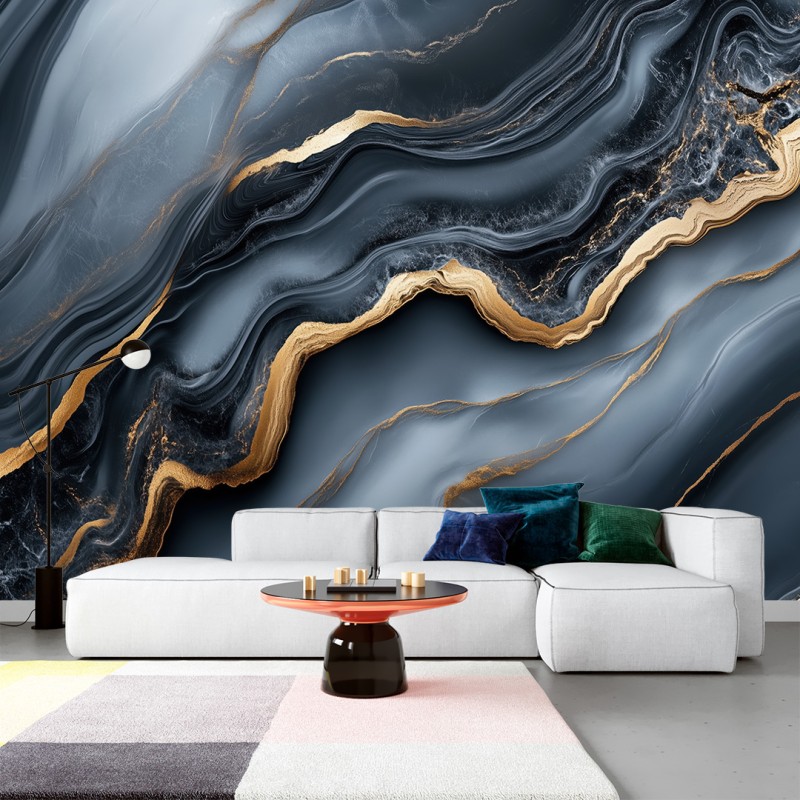 Blue Marble Photomural With Golden Veins