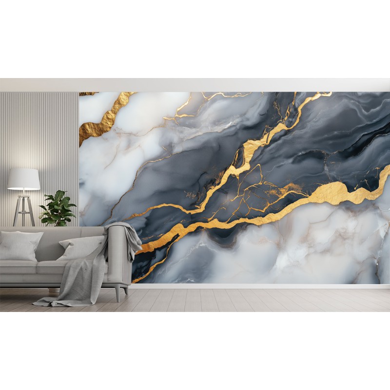 Fresque Murale en Marbre Gris et Blanc