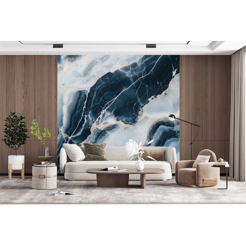 Fotomurale Marmo Blu con Dettagli Dorati