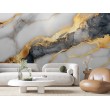 Fresque Murale Marbre Blanc avec Veines Dorées et Grises