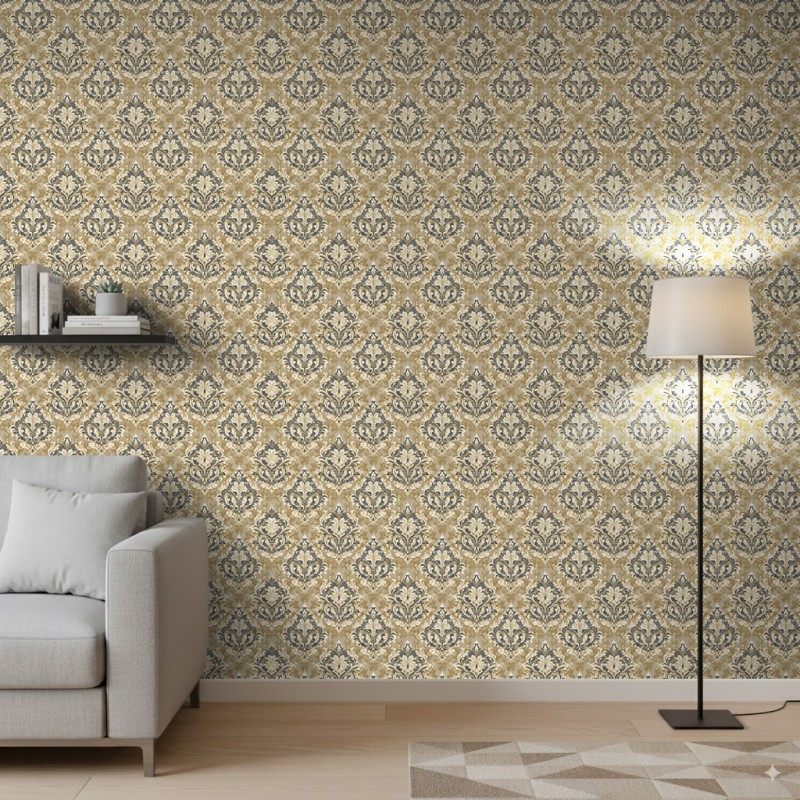 Arabesque wallpaper damask dark beige design