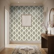 Papier peint arabesque motif damassé beige clair