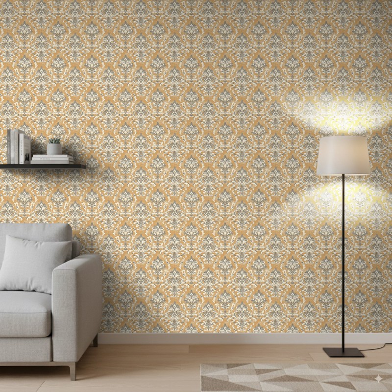 Arabesque wallpaper damask rust orange design