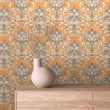 Papel Pintado Arabesque Diseño Damasco Naranja Oxido