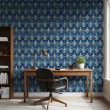 Arabesque wallpaper fleur-de-lis royal blue design
