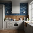 Arabesque wallpaper fleur-de-lis royal blue design