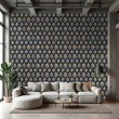 Arabesque wallpaper damask design on dark blue