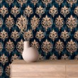 Arabesque wallpaper damask design on dark blue