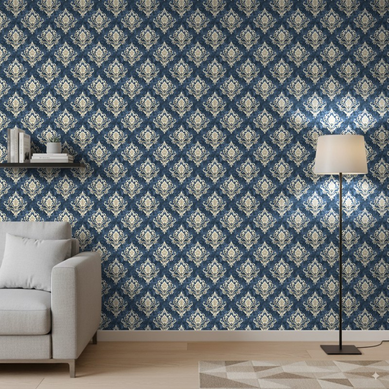 Papel Pintado Arabesque Diseño Damasco Azul Turquesa
