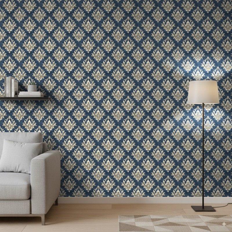 Arabesque wallpaper damask petrol blue design