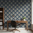 Arabesque wallpaper damask petrol blue design