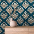 Arabesque wallpaper damask petrol blue design
