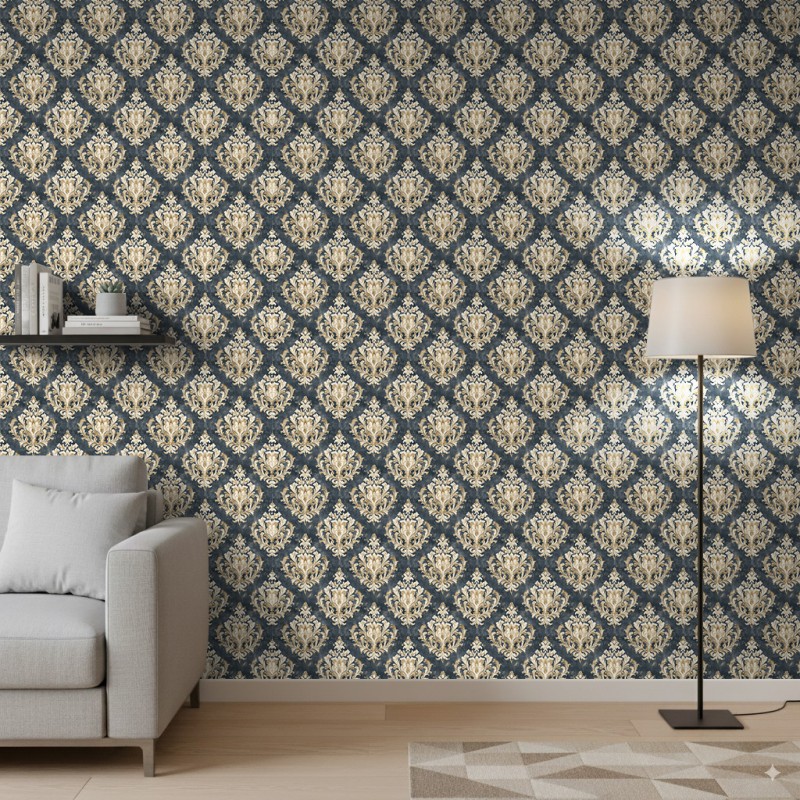 Papel Pintado Arabesque Diseño Damasco Verde Petróleo