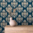 Arabesque wallpaper damask sapphire blue design