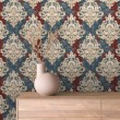 Arabesque Tapete Damastmuster Blau und Terrakotta Design