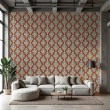 Arabesque Tapete Damastmuster Terrakotta Rot mit Blau Design