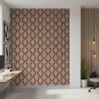 Arabesque Tapete Damastmuster Terrakotta Rot mit Blau Design
