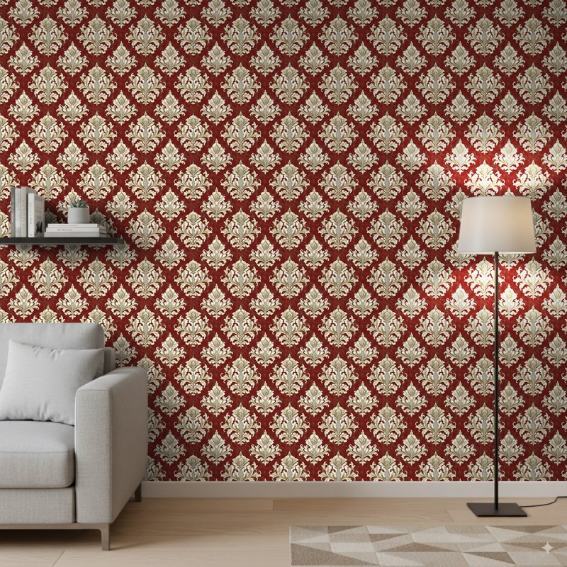 Arabesque Tapete Damastmuster Klassisch Rot Design