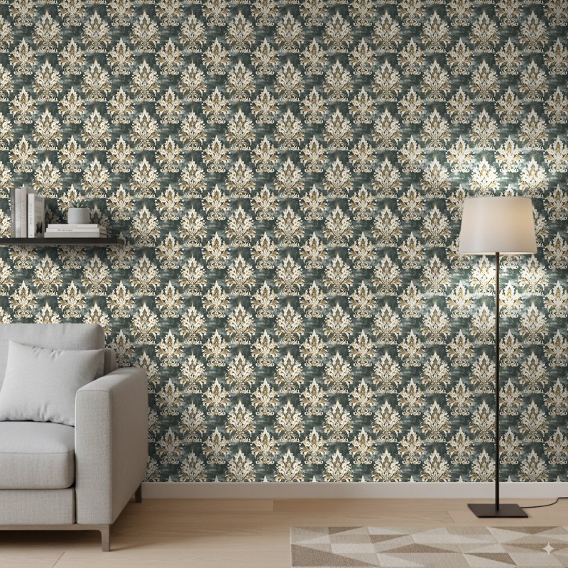 Papel Pintado Arabesque Diseño Damasco Verde Bosque