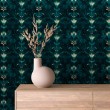 Papier peint arabesque motif floral vert turquoise foncé