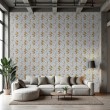 Papier peint arabesque motif floral gris avec jaune doré