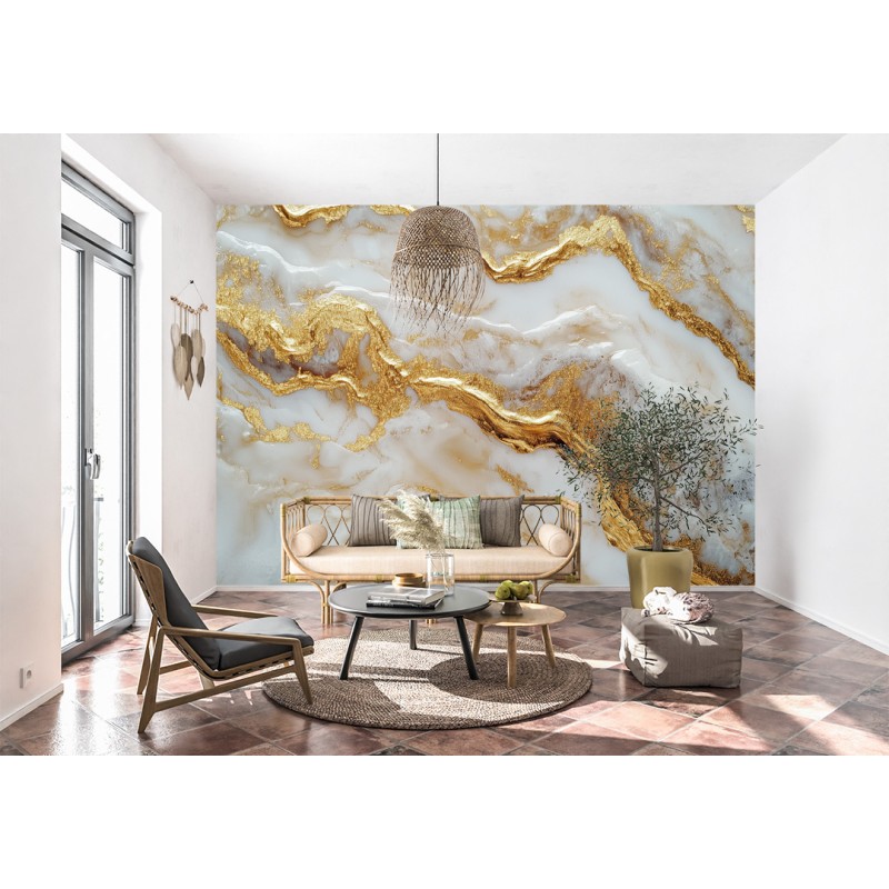 Light Marble Photomural With Gold Inlays