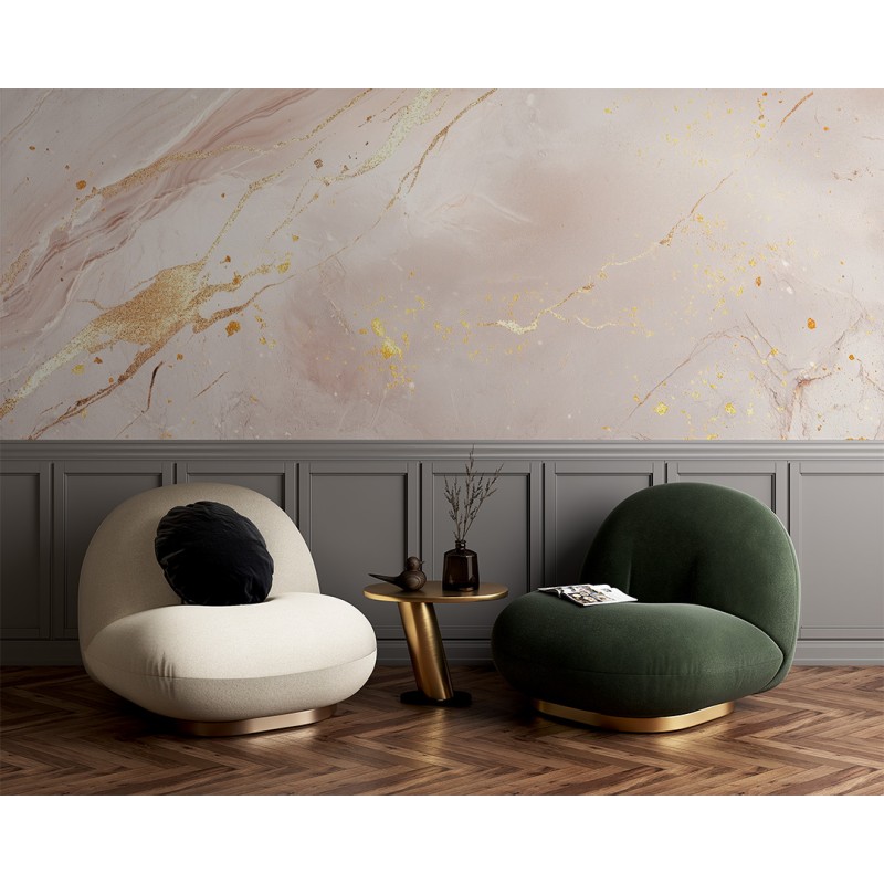 Pink Marble Photomural With Gold Details