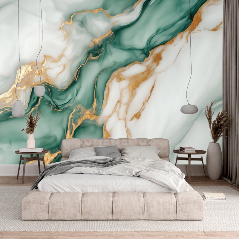 Fresque Murale en Marbre Blanc et Vert