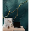 Dark Green Marble Photomural With Golden Veins