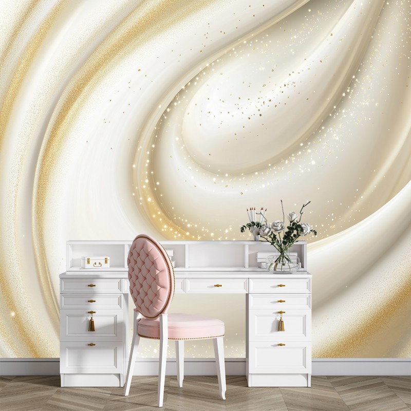 3D Fototapete Eleganter Beige Wirbel mit funkelnden Partikeln