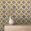 Papier peint carreau design floral jaune et noir