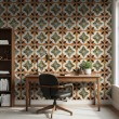 Wallpaper tile floral design green and terracotta